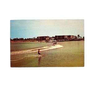 Vintage Postcard Longboat Key Florida Water Skiing Boat Lake Vacation S 79123